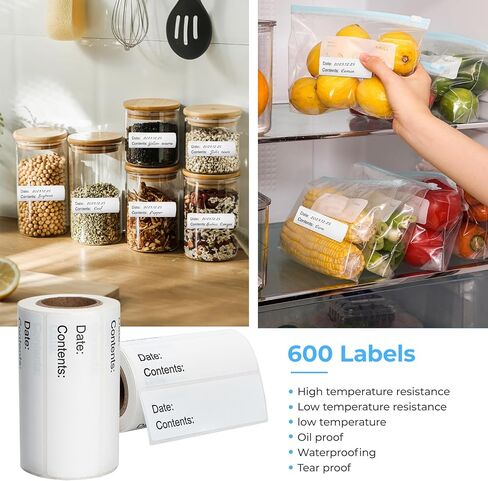 600-Piece Freezer Refrigerator Food Labels- 1" x 3" Removable Adhesive Blank Food Storage Containers Paper Labels Kitchen Stickers for Mason Jars Bottles Water Oil Resistant No Residue in Kuwait