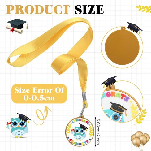 24 Pcs Kindergarten Graduation Medals Congrats Kids Graduation Owl Medal Graduation Award with Yellow Neck Ribbon Preschool Graduation Medals for Students Graduation Party Favors Supplies in Saudi Arabia