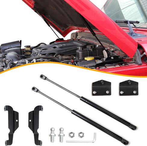 طقم مساعدة دعم رفع دعامات غطاء المحرك متوافق مع 2018-2024 Jeep Wrangler JL Gladiator JT Accessories غطاء أمامي سريع الشحن بالغاز، صدمات زنبركية، استبدال قضيب الدعامة، زوج واحد أسود in Saudi Arabia