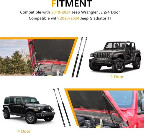 طقم مساعدة دعم رفع دعامات غطاء المحرك متوافق مع 2018-2024 Jeep Wrangler JL Gladiator JT Accessories غطاء أمامي سريع الشحن بالغاز، صدمات زنبركية، استبدال قضيب الدعامة، زوج واحد أسود in Saudi Arabia