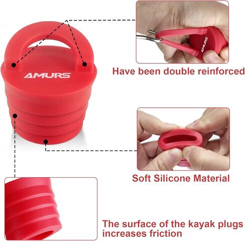 12 قطعة من قوابس الكاياك سكوبر، سدادة فتحات التصريف مع مقبض من السيليكون، سدادات كاياك عالمية للجلوس على قمة قارب الكاياك (أحمر) in Kuwait