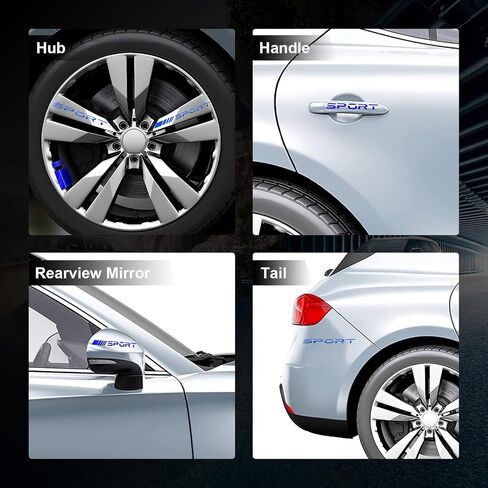 14 PCS Car Decal Stickers, Sport Logo Car Rear Stickers & Mirror Decals, Auto Wheel Reflective Personality Stripes, Sport Emblem Wheel Rim Decor Stickers for All Vehicles (Red) in Saudi Arabia