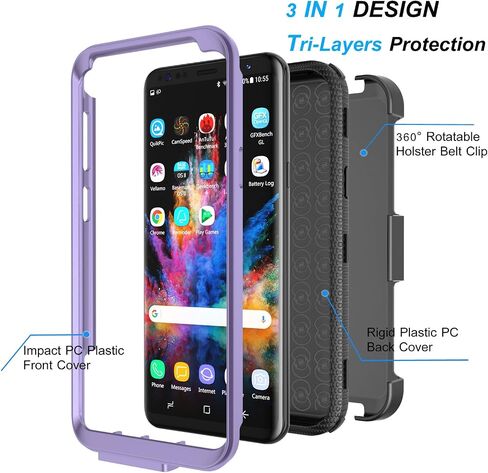 Njjex for Galaxy S9 Plus Case, for Samsung Galaxy S9+ S9 Plus Case, [Nbeck] Shockproof Heavy Duty Rugged Holster Locking Swivel Belt Clip Full Body Hard Shell Cover Phone Case & Kickstand [Blue] in Saudi Arabia