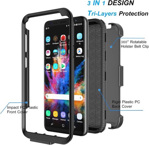 Njjex for Galaxy S9 Plus Case, for Samsung Galaxy S9+ S9 Plus Case, [Nbeck] Shockproof Heavy Duty Rugged Holster Locking Swivel Belt Clip Full Body Hard Shell Cover Phone Case & Kickstand [Blue] in Saudi Arabia