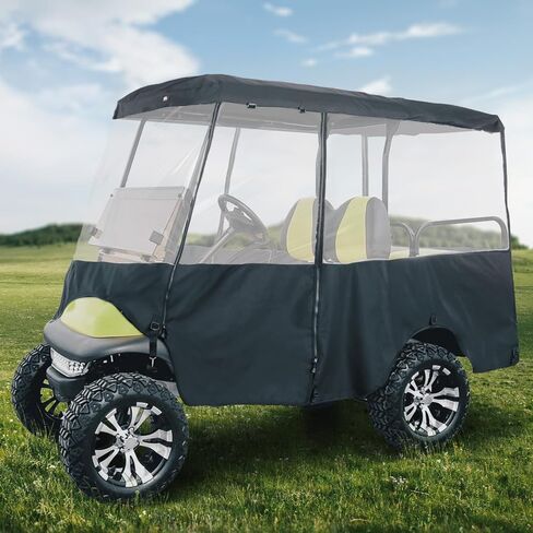حاوية عربة الجولف KEMIMOTO 600D، سقف ممتد لـ 4 ركاب يصل إلى 89 بوصة متوافق مع EZGO، سيارة النادي السابقة/إلى الأمام/الإيقاع، غطاء مطر مقاوم للماء عالي التحمل مع نافذة PVC مضادة للتجاعيد in Kuwait