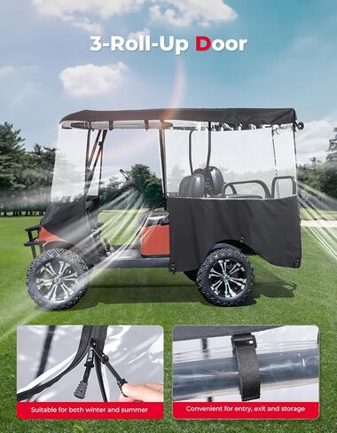حاوية عربة الجولف KEMIMOTO 600D، سقف ممتد لـ 4 ركاب يصل إلى 89 بوصة متوافق مع EZGO، سيارة النادي السابقة/إلى الأمام/الإيقاع، غطاء مطر مقاوم للماء عالي التحمل مع نافذة PVC مضادة للتجاعيد in Kuwait