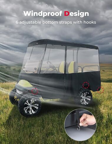 حاوية عربة الجولف KEMIMOTO 600D، سقف ممتد لـ 4 ركاب يصل إلى 89 بوصة متوافق مع EZGO، سيارة النادي السابقة/إلى الأمام/الإيقاع، غطاء مطر مقاوم للماء عالي التحمل مع نافذة PVC مضادة للتجاعيد in Kuwait
