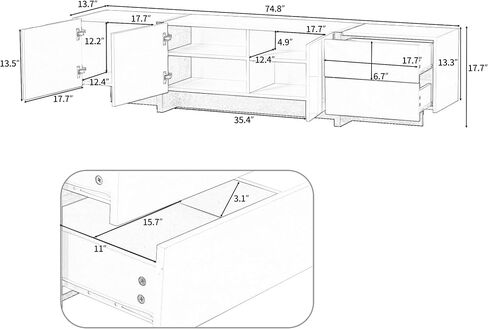 Modern Contemporary Rectangle Design Cabinet Stand with High Gloss UV Surface, Unique Style Console Table for TVs Up to 8'', for Living Room, Black in Saudi Arabia
