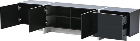 Modern Contemporary Rectangle Design Cabinet Stand with High Gloss UV Surface, Unique Style Console Table for TVs Up to 8'', for Living Room, Black in Saudi Arabia