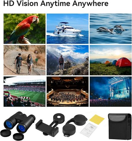 12x42 HD Binoculars for Adults with Phone Adapter-Binoculars with High Powered,Clear Large View, Beginner Binoculars for Birding Watching,Travel,Cruise Ship,Sports and Concert. in Kuwait