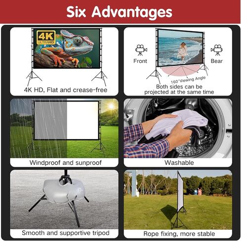 Projector Screen with Stand, 150 inch Indoor Outdoor Portable Projection Screen,Outdoor Movie Screen Stand with Carry Bag for Backyard Movie,Office,Camping,Parrty in Saudi Arabia