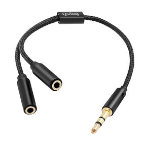 Headphone Splitter, Dual Headphone Nylon Braided Extension Cable, Hi-Fi Audios Stereo Y Splitter 3.5mm 2 Female 1 Male, Suitable for Phones, PS4, Amplifiers, Smartphones Tablets and More.