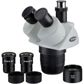 AmScope SW13TY Trinocular Stereo Microscope Head, WH10x Eyepieces, 10X/15X/30X/45X Magnification, 1X/3X Objective, Includes 1.5x Barlow Lens