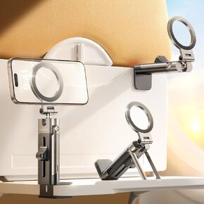 DIMONCOAT for Magsafe Airplane Phone Holder [24*N55 Ultra Magnetic] 360° Adjustable Hands-Free Airplane Phone Mount, Airplane Essentials Phone Stand for Women Men, for iPhone 16 15 14 Pro Max Plus