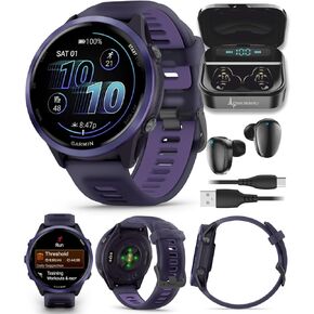 Garmin Forerunner 570 47mm Advanced GPS Running & Triathlon Smartwatch, AMOLED Display, Training & Recovery, Amp Yellow Aluminum w/Translucent Whitestone/Turquoise Band w/ Wearable4U PowerBank Bundle