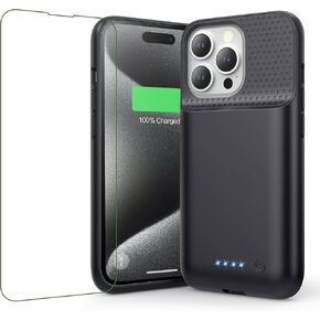 Battery Case for iPhone 15 Pro, [2025 Upgraded] 7500mAh & 15W Fast Charging Case, Ultra-Slim Portable Protective Rechargeable Charger Case Cover for iPhone 15 Pro Charger Battery Case (Black)