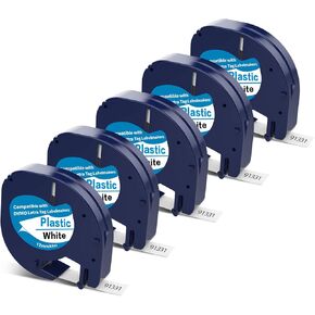 5 Pack Compatible with Dymo Letratag Refills Replacement for Dymo Label Maker Refills 12mm x 4m(1/2" x 13') Colored Plastic Label Tape for Letra Tag LT 100H 100T QX50 Handheld Label Maker Tape Refill