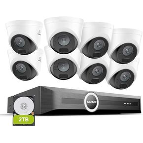 SANNCE 5MP PoE Security System, 8CH 6MP Surveillance NVR with 8PCS 5MP HD Weatherproof Dome Cameras with H.265 Video Compression, Smart IR LED, APP Push Alert, Remote Access (2TB HDD)