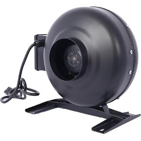 4-Inch Inline Duct Fan with 203 CFM Airflow, Low Noise Operation for Ventilation in Hydroponics, Basements, and Kitchens, Black