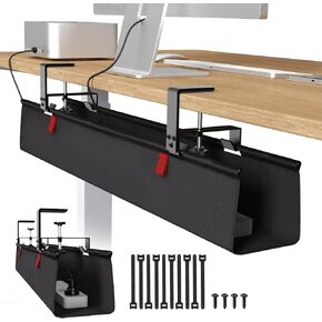 Univivi No Drill Under Desk Cable Management Tray, 36" Cord Organizer for Table, Clamp/Screw Mount Desk Cable Management, Premium Fabric Cable Management Tray for Office, Home