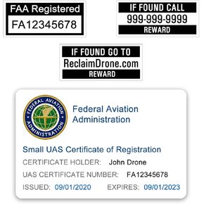 FAA Drone Labels (2 Sets of 3) + FAA UAS Registration ID Card for Hobbyist Pilots - Optional Battery Labels