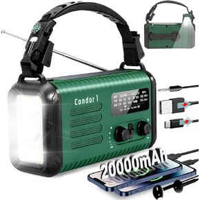 20000mAh/ 74000mWh Hand Crank Emergency Radio, AM/FM/NOAA Weather Radio, Battery Powered Solar Radio with USB Phone Charger, Reading Lamp Flashlight & SOS for Emergency (Dark Green) in Saudi Arabia