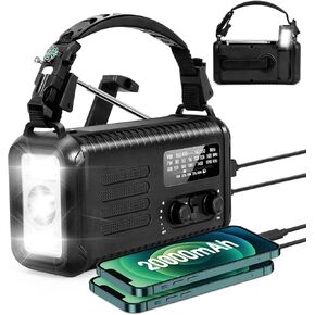 20000mAh/ 74000mWh Hand Crank Emergency Radio, AM/FM/NOAA Weather Radio, Battery Powered Solar Radio with USB Phone Charger, Reading Lamp Flashlight & SOS for Emergency (Dark Green)