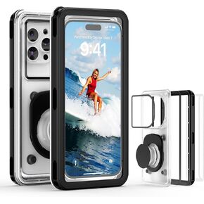 Waterproof Phone Pouch Case 7.5", 2025 Upgraded IPX8 Waterproof Phone Case for Snorkeling, Universal Fit for iPhone 16 Pro Max 15 14 13, Galaxy S25, Beach Vacation Essentials (Black)