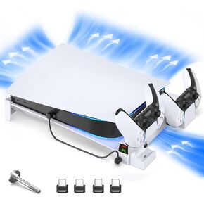 Kytok PS5 Horizontal Stand Compatible with PS5 Disc & Digital Editions, PS5 Stand with Cooling Fan and Controller Charger, PS5 Cooling Station for PS5 Accessories Stand, PS5 Base Stand for PS5 Console