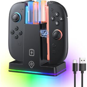 KINWIN Charging Dock Compatible with Nintendo Switch 2 for Joy Con 2025 with 9 Modes RGB Light and Led Indication, Magnetic Charging Dock to Charge 4 Joycons with Charger Cable