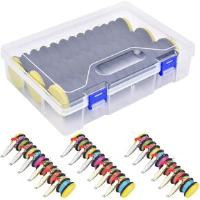 3 Pack Fishing Line Storage Organizer, 12 Slots Tangle-Free Fishing Line Holder & Hook Keeper, Fishing Spooler Winder System with Rigging Spools