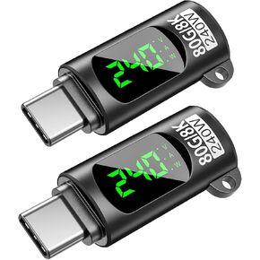 240W USB C Adapter Power Meter Tester, 2 Pack Type C Male to Female Extension Connector, Smart LED Digital Display Power, Voltage, Current for iPhone 15/16 Series, MacBook, iPad & More USB-C Devices