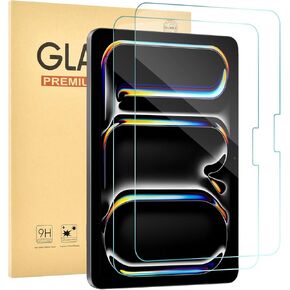 2 Pack Screen Protector for iPad Pro 11 Inch 2024 M4 (5th Generation),9H Hardness Tempered Glass Film for iPad Pro 5th 11 Inch,Case Friendly,Touch Sensitive,Anti-Scratch,Bubble Free（Clear）