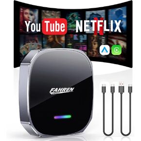محول CarPlay اللاسلكي Fahren لـ iPhone ، دعم Netflix/YouTube ، محول Mini Android Auto Wireless ، فقط يتناسب مع iPhone 8+ IOS10+/Android 11+ و 2018+ سيارات