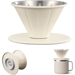 Compatible with Yeti Rambler Pour Over Coffee Maker Dripper, Stainless Steel Coffee Filter Holder Manual Slow Brewing Extraction Accessories, Compatible with V60 Filter, White