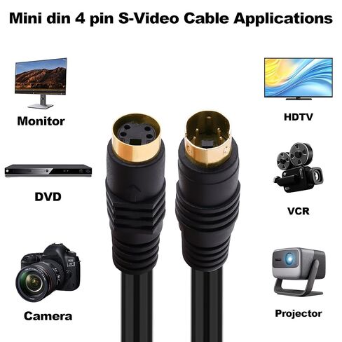 S-Video Cable 4 Pin Mini Din SVideo Male to Female Extension Cable,SVHS Lead Cord Male Connector for HDTV VCR DVD Projector Camera Camcorders -1.8M-2Pcs(Female) in Saudi Arabia