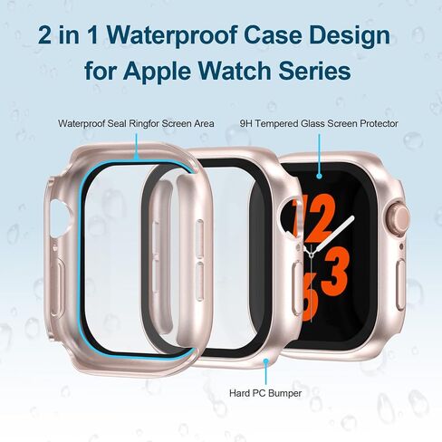 2 في حالة مقاومة للماء لـ Apple Watch Screen Protector 40mm Series 4 5 6 SE/SE 2nd Gen Associory مدمجة في فيلم Glass Film Face و Copper Cover متوافقة in Kuwait