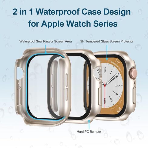 2 in 1 Waterproof Case for Apple Watch Screen Protector 40mm Series 4 5 6 SE/SE 2nd Gen Accessories Built-in Tempered Glass Film Face Protective & PC Bumper Cover Compatible iWatch 40mm in Saudi Arabia