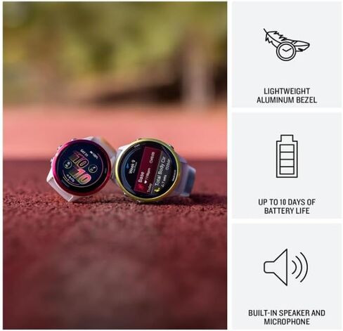 Garmin Forerunner 570 47mm GPS Running & Triathlon Smartwatch ، شاشة AMOLED ، التدريب والاسترداد ، AMP الصفراء المصنوعة من الألومنيوم/الشفافة البيضاء/النطاق الفيروز مع حزمة PowerBank القابلة للارتداء. in Kuwait