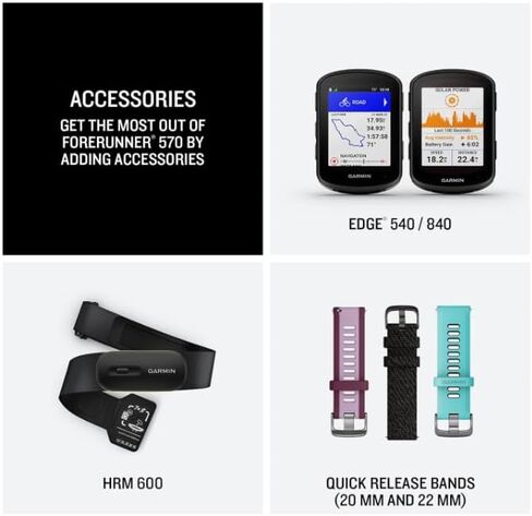 Garmin Forerunner 570 47mm GPS Running & Triathlon Smartwatch ، شاشة AMOLED ، التدريب والاسترداد ، AMP الصفراء المصنوعة من الألومنيوم/الشفافة البيضاء/النطاق الفيروز مع حزمة PowerBank القابلة للارتداء. in Kuwait