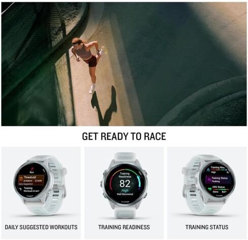 Garmin Forerunner 570 47mm GPS Running & Triathlon Smartwatch ، شاشة AMOLED ، التدريب والاسترداد ، AMP الصفراء المصنوعة من الألومنيوم/الشفافة البيضاء/النطاق الفيروز مع حزمة PowerBank القابلة للارتداء. in Kuwait