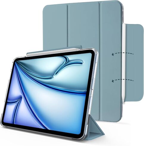 حافظة MYGROO لجهاز iPad Air الجيل الخامس 2022، حافظة Air الجيل الرابع، غطاء ذكي ثلاثي الطي مع غطاء شفاف، نوم واستيقاظ تلقائي، رفيع وخفيف الوزن، أزرق ضبابي in Kuwait