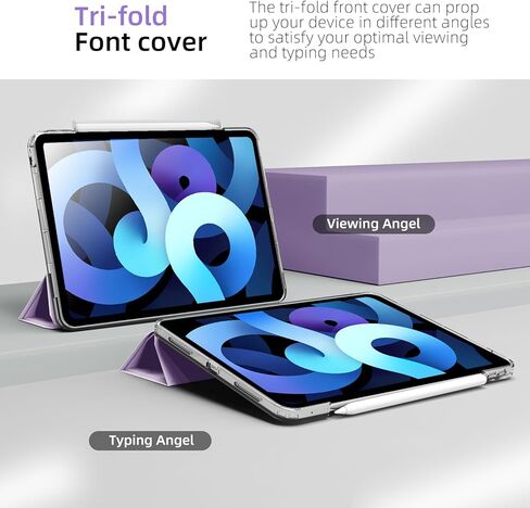 حافظة MYGROO لجهاز iPad Air الجيل الخامس 2022، حافظة Air الجيل الرابع، غطاء ذكي ثلاثي الطي مع غطاء شفاف، نوم واستيقاظ تلقائي، رفيع وخفيف الوزن، أزرق ضبابي in Kuwait