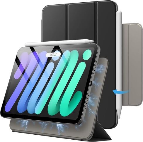 JETech Magnetic Case for iPad Mini 6 (8.3-Inch 2021 Model), Support 2nd Gen Pencil Charging, Magnetic Attachment, Slim Smart Tablet Cover with Auto Wake/Sleep (Black) in Saudi Arabia