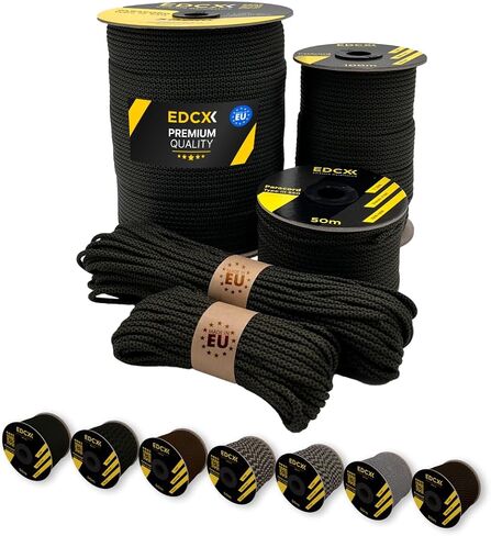 EdcX Paracord 4mm, 25+ Solid Colors (50ft, 100ft, 200ft, 400ft) | Ideal for Crafting, DIY, Camping, Survivial, Outdoor | 100% Nylon Rope 4mm| Tactical Cord 550 Type III (Black, 50ft) in Saudi Arabia