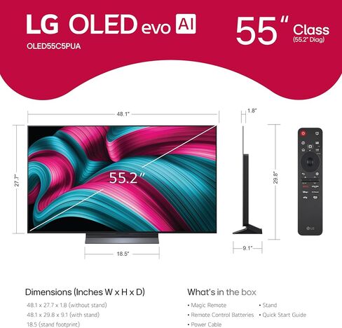 LG 55 بوصة فئة OLED EVO AI 4K C5 Series Smart TV W/Dolby Atmos ، Dolby Vision ، HDR10 ، AI Super Upscaling 4K ، Movidmaker Mode ، Wow Orchestra ، Alexa Breanting (OLED55C5PUA ، 2025) in Saudi Arabia
