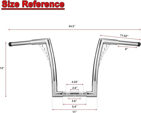 Dasen Chrome Ape Hangers Handlebar 12" Rise 1 1/4" Handle Bars Compatible with Harley Davidson Sportster Softail Dyna Touring Road Glide & King Models in Kuwait