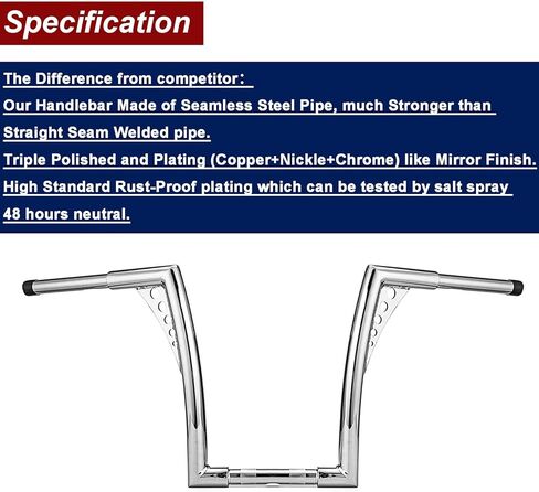 Dasen Chrome Ape Hangers Handlebar 12" Rise 1 1/4" Handle Bars Compatible with Harley Davidson Sportster Softail Dyna Touring Road Glide & King Models in Kuwait