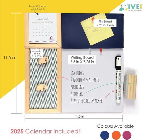 IVEI Bulletin Board - Pin and White Board Combo - Dry Erase - Combination - Metal Board - Calendar | All Purpose to-do Boards for Office, School, Home |15in X 19in|(with Metal Board Big (Grey)) in Saudi Arabia