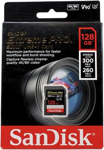 بطاقة ذاكرة سانديسك اكستريم برو SDXC UHS-II سعة 256 جيجابايت - C10، U3، V90، 8K، 4K، فيديو عالي الدقة بالكامل، بطاقة SD - SDSDXDK-256G-GN4IN in Saudi Arabia